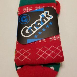 GMARK Women's OS Snowflakes Hearts Red Green Stripes Socks Holiday NWT NEW